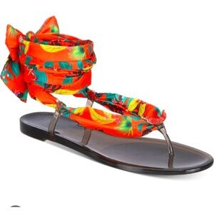 INC International Concepts Vibrant Floral Sandals - Red and Green
